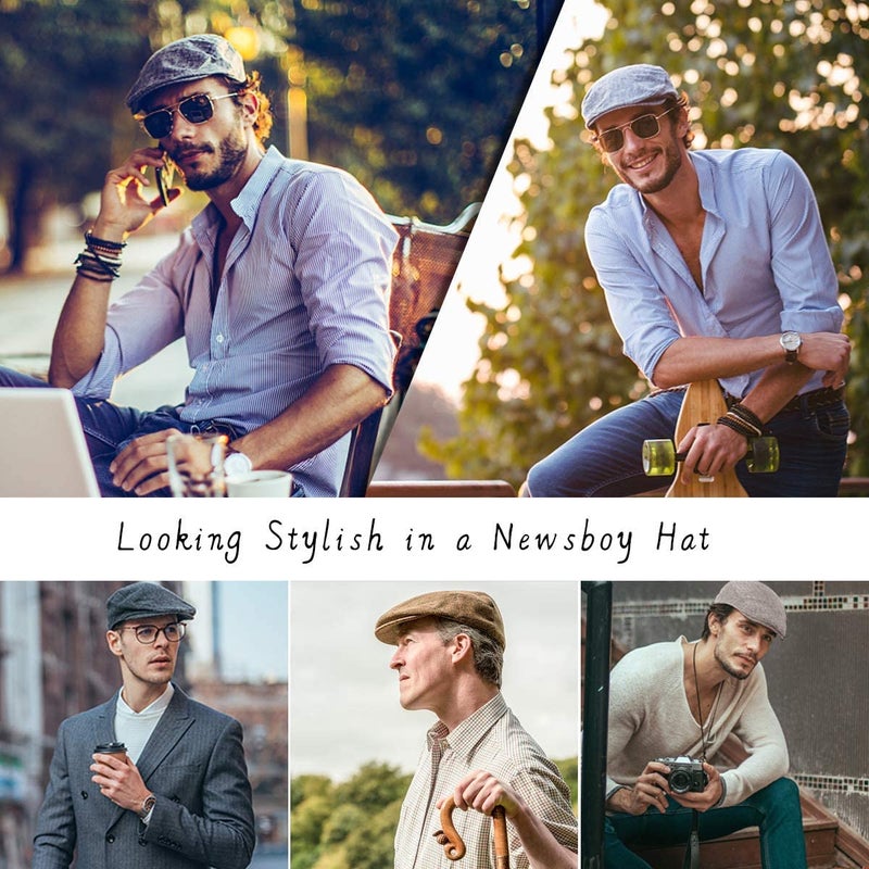 LADYBRO 2 Pack Brown+Grey Ivy Newsboy Cap Cabbie Driving Irish Wool Hat for Men (S/M, 7 1/4) - Image 3